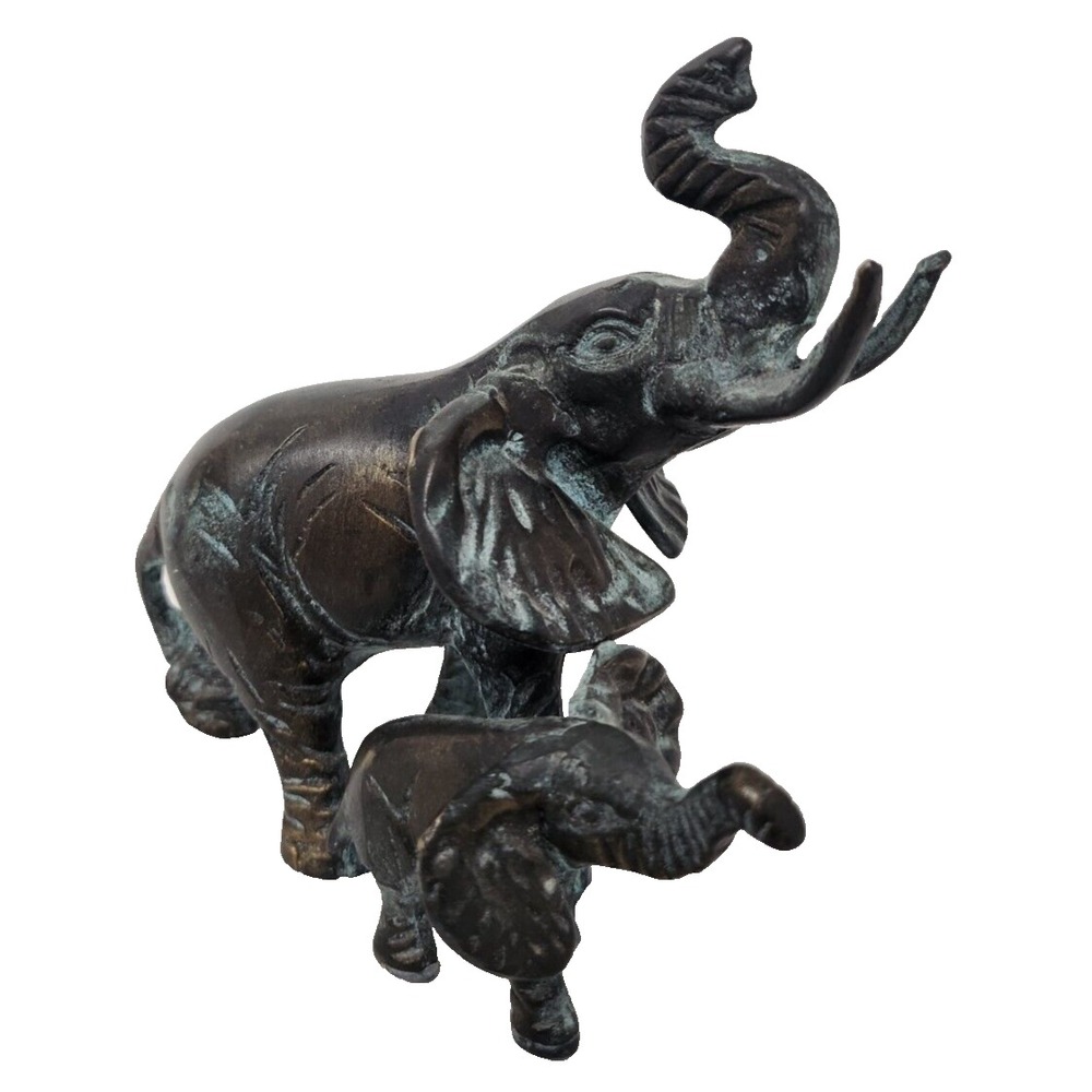 VTG Mother And Baby Elephant Bronze Metal Sculpture Figurine Mid Century Modern